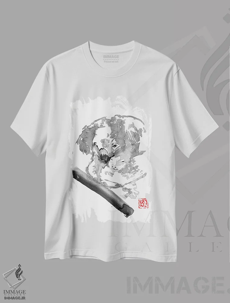 تیشرت سفید طرح دار کوالا ۴، هنر تزئینی سیاه و سفید اثر پِشان | immage.ir