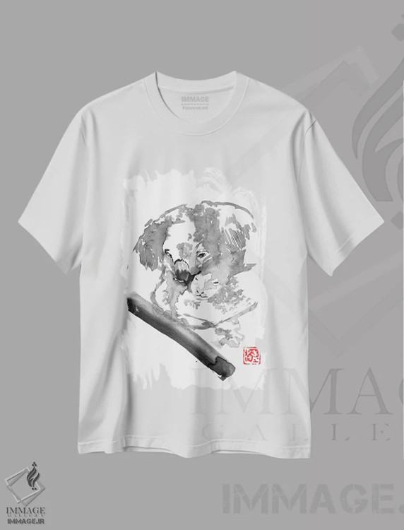 تیشرت سفید طرح دار کوالا ۴، هنر تزئینی سیاه و سفید اثر پِشان | immage.ir