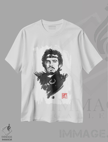تیشرت سفید طرح دار شاه آرتور، هنر تزئینی سیاه و سفید اثر پِشان | فروشگاه ایماژ