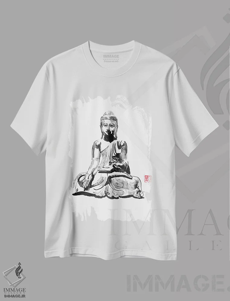 تیشرت سفید طرح دار بودا، دکور آسیایی اثر پِشان | فروشگاه ایماژ