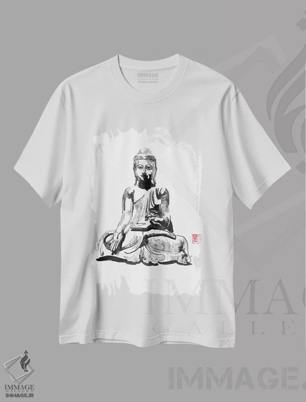 تیشرت سفید طرح دار بودا، دکور آسیایی اثر پِشان | فروشگاه ایماژ