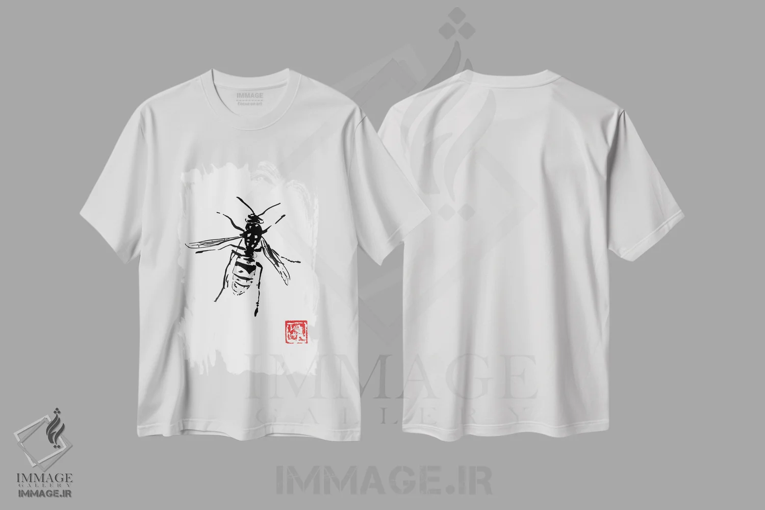 تیشرت سفید طرح دار زنبور، هنر تزئینی سیاه و سفید اثر پِشان | immage.ir