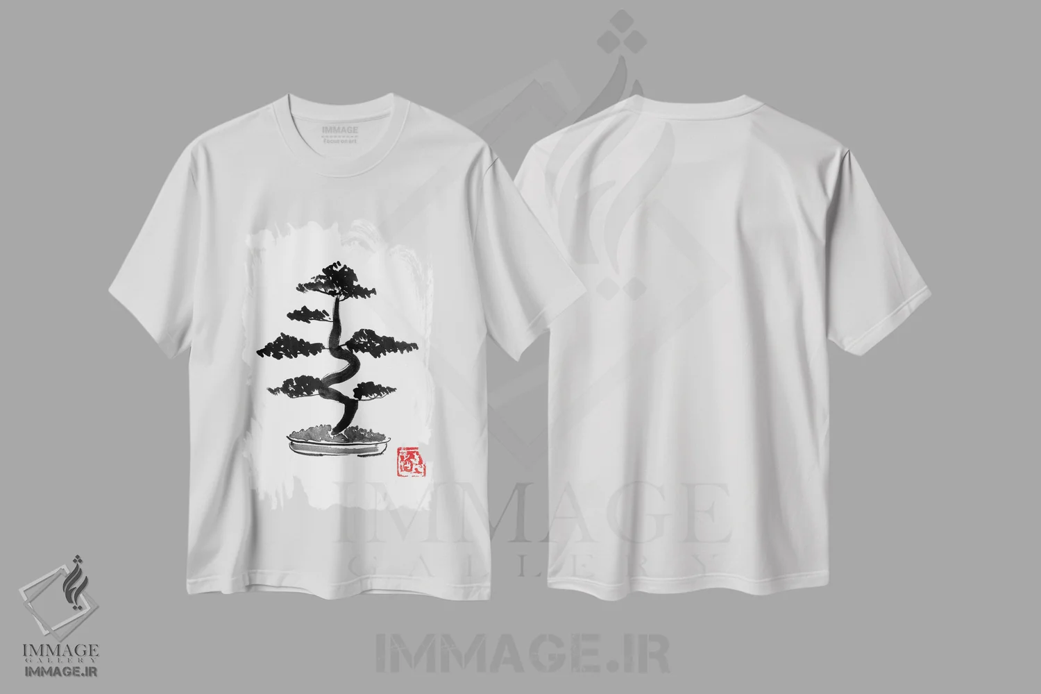 تیشرت سفید طرح دار بونزای، دکور آسیایی اثر پِشان | فروشگاه ایماژ
