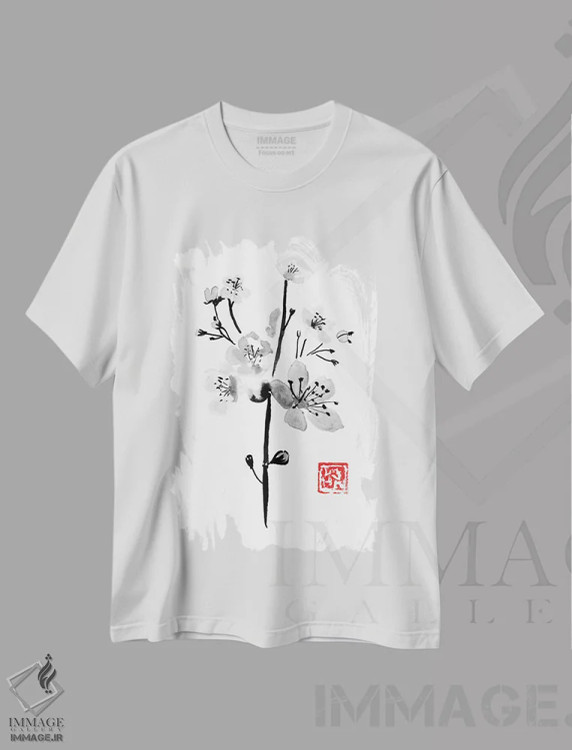 تیشرت سفید طرح دار ساکورا، دکور آسیایی اثر پِشان | immage.ir