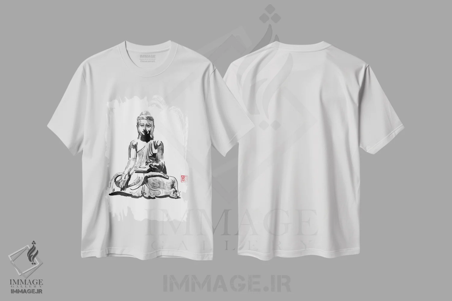 تیشرت سفید طرح دار بودا، دکور آسیایی اثر پِشان | فروشگاه ایماژ
