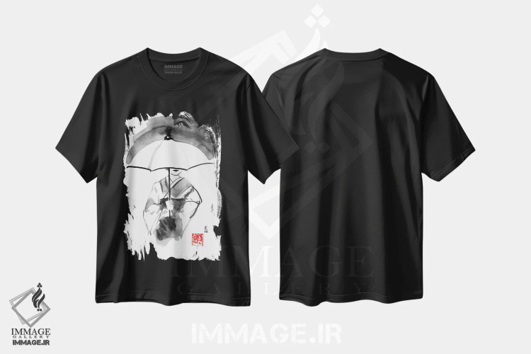 تیشرت مشکی طرح دار گیشا و چتر سفید، دکور آسیایی اثر پِشان | immage.ir