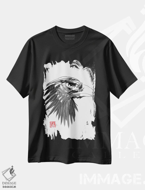 تیشرت مشکی طرح دار چشم عقاب، دکور آمریکایی اثر پِشان | فروشگاه ایماژ
