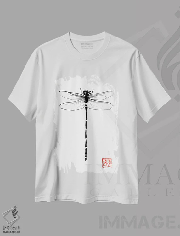 تیشرت سفید طرح دار شاه ماهی، هنر تزئینی سیاه و سفید اثر پِشان | فروشگاه ایماژ