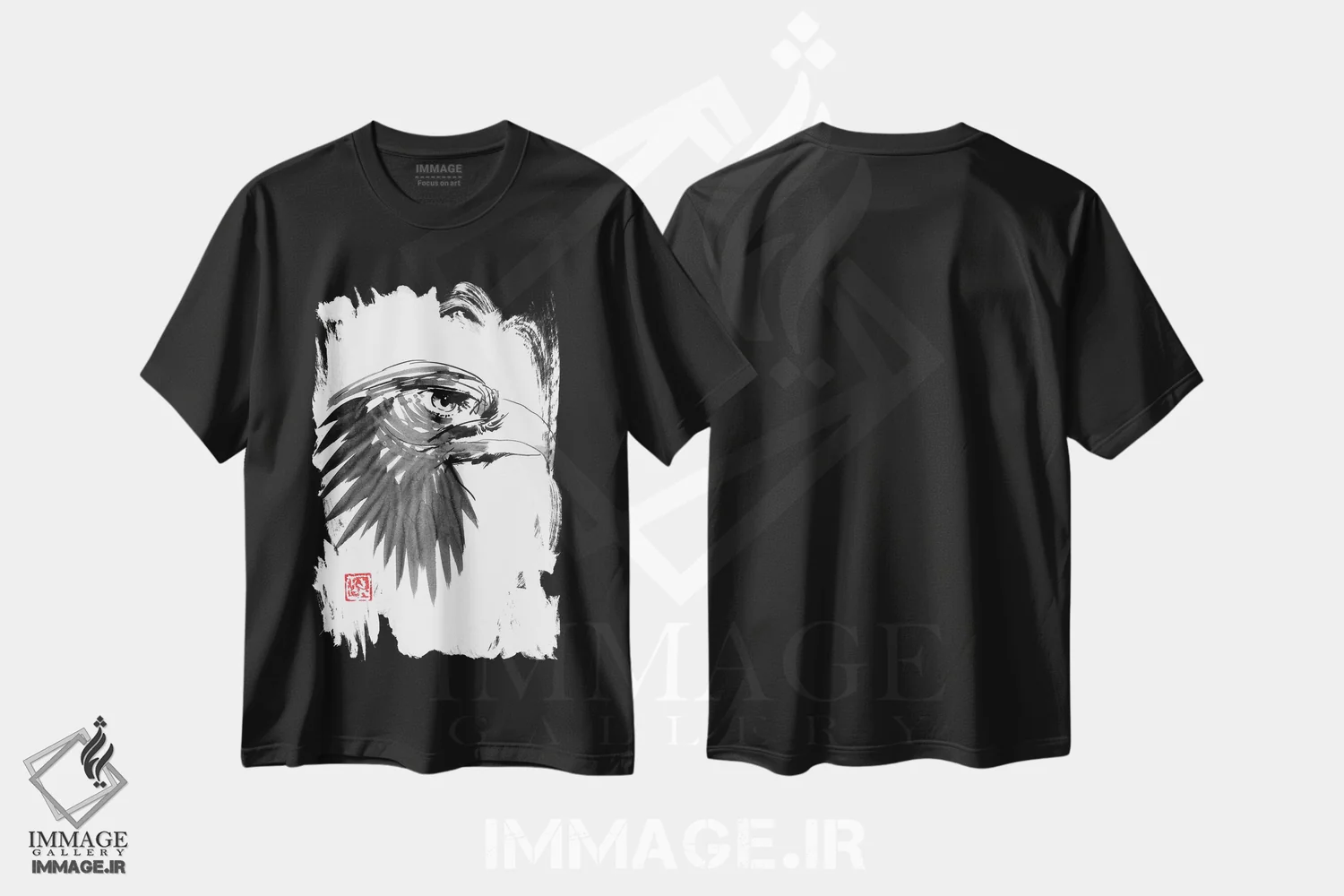 تیشرت مشکی طرح دار چشم عقاب، دکور آمریکایی اثر پِشان | فروشگاه ایماژ