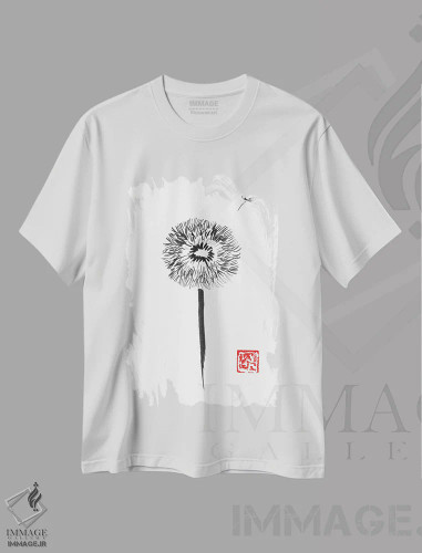 تیشرت سفید طرح دار قاصدک، هنر تزئینی سیاه و سفید اثر پِشان | فروشگاه ایماژ