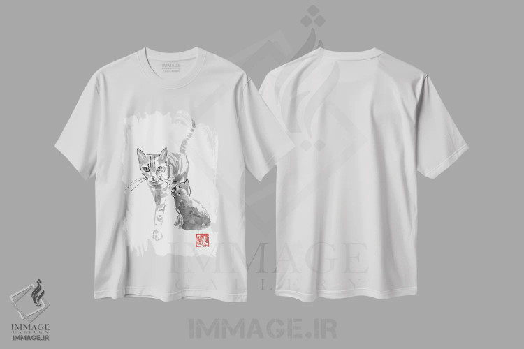تیشرت سفید طرح دار گربه و مادر، مدیوم اثر پِشان | immage.ir