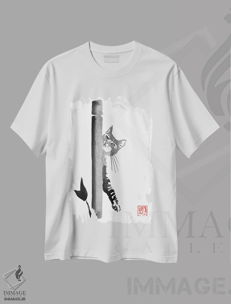 تیشرت سفید طرح دار کلاید، هنر تزئینی سیاه و سفید اثر پِشان | فروشگاه ایماژ
