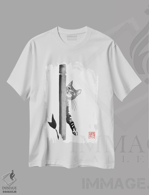 تیشرت سفید طرح دار کلاید، هنر تزئینی سیاه و سفید اثر پِشان | فروشگاه ایماژ