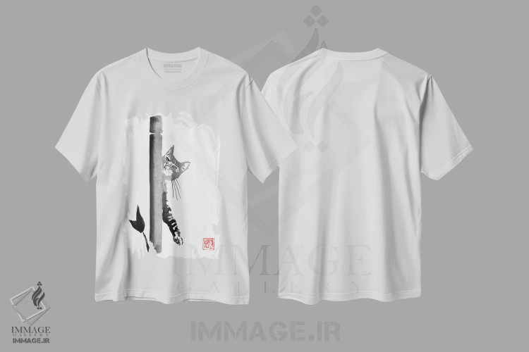 تیشرت سفید طرح دار کلاید، هنر تزئینی سیاه و سفید اثر پِشان | فروشگاه ایماژ