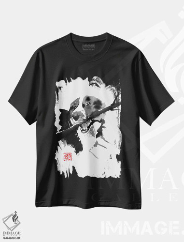 تیشرت مشکی طرح دار سگ چوب، مدیوم اثر پِشان | فروشگاه ایماژ