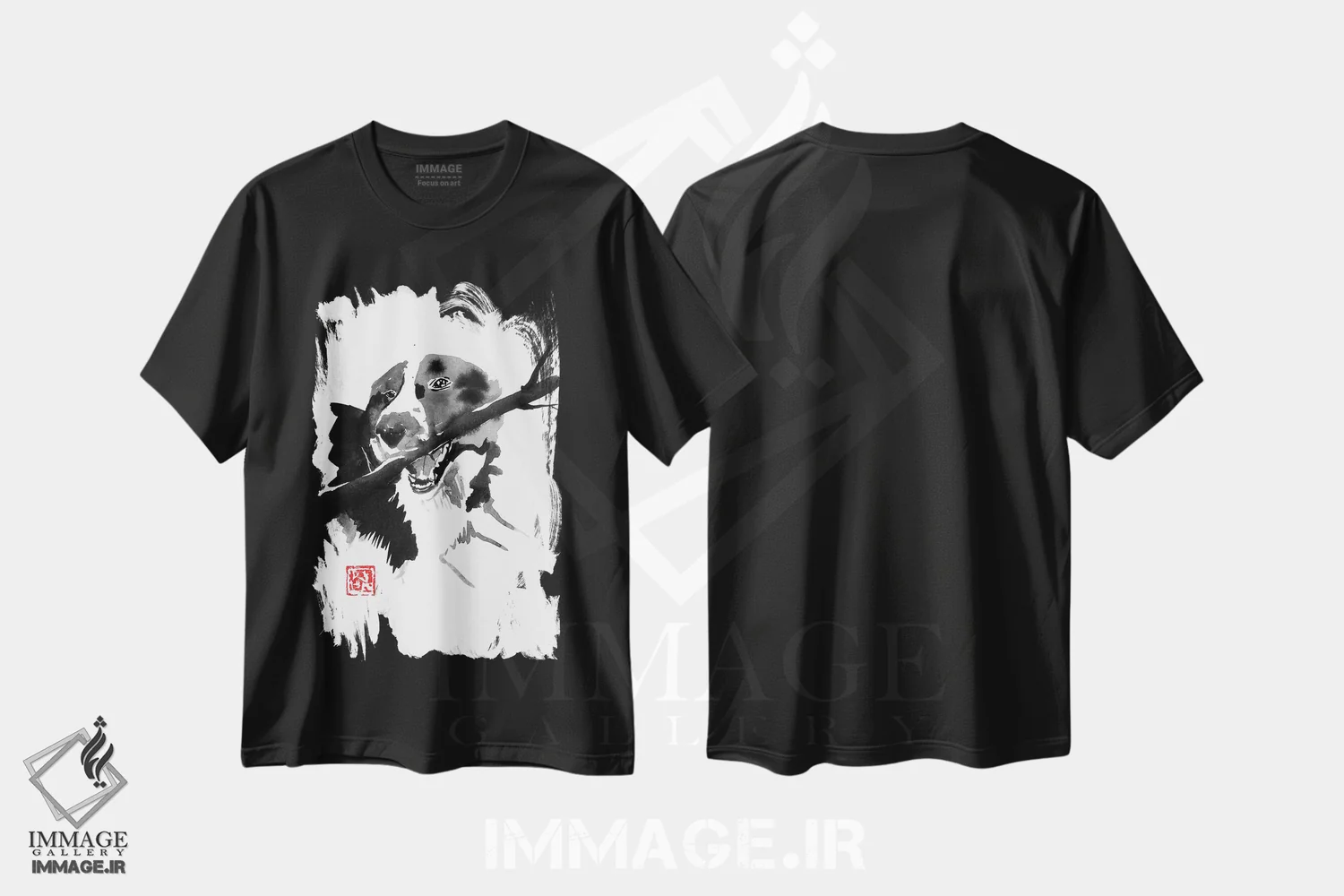 تیشرت مشکی طرح دار سگ چوب، مدیوم اثر پِشان | فروشگاه ایماژ