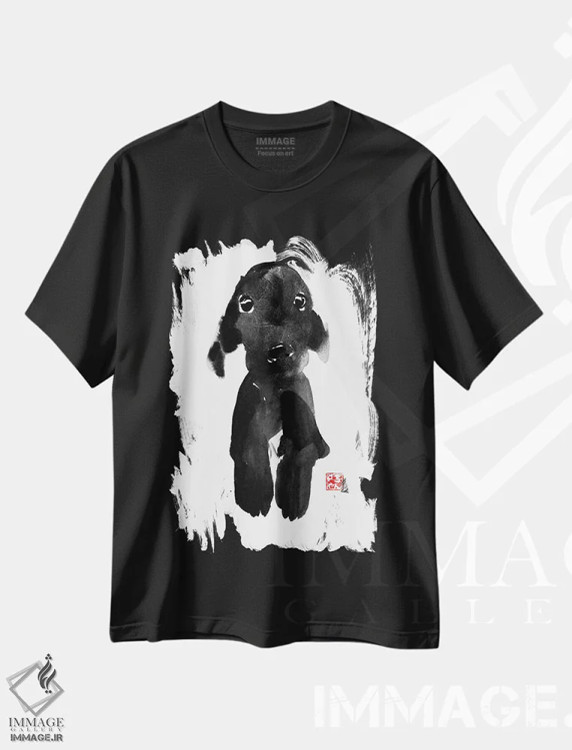تیشرت مشکی طرح دار سگ بامزه، هنر تزئینی سیاه و سفید اثر پِشان | فروشگاه ایماژ