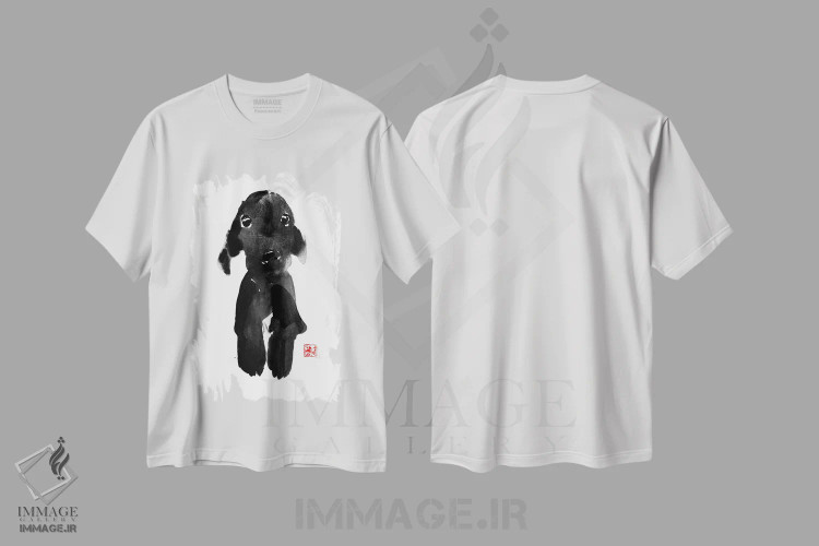 تیشرت سفید طرح دار سگ بامزه، هنر تزئینی سیاه و سفید اثر پِشان | immage.ir