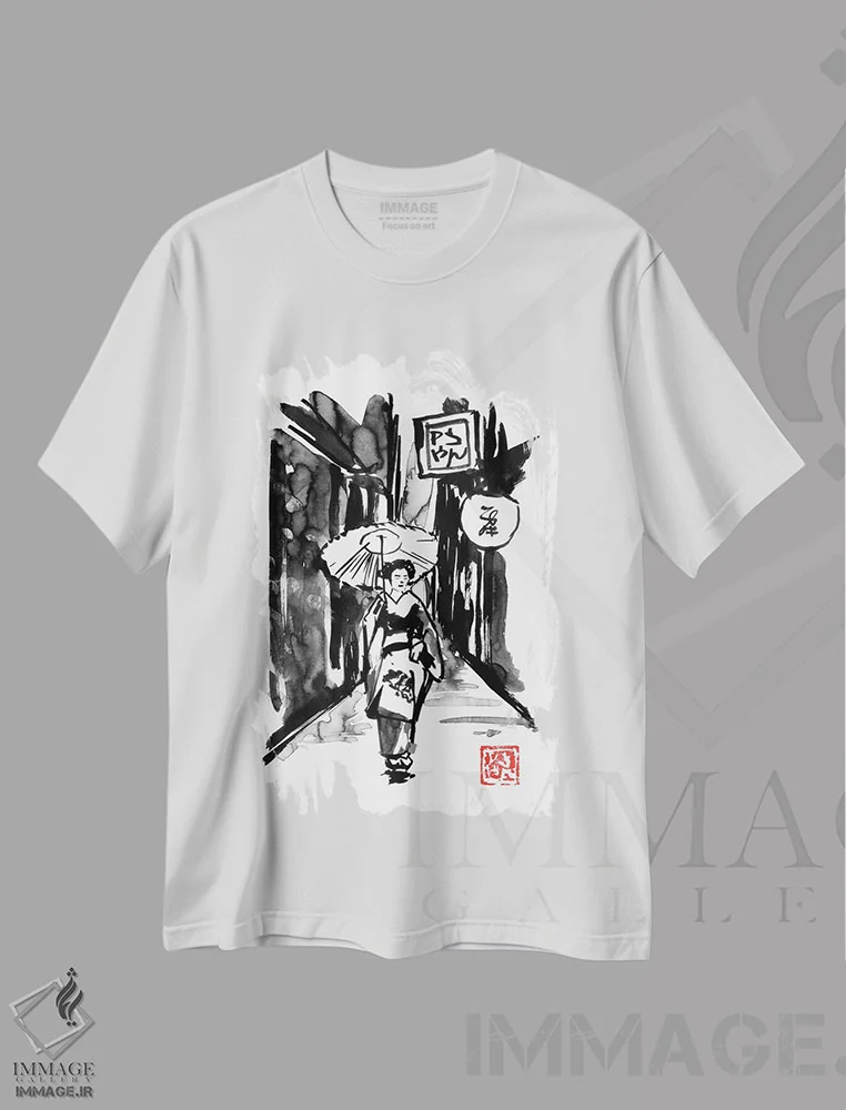 تیشرت سفید طرح دار ادو، دکور آسیایی اثر پِشان | immage.ir