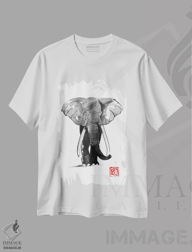 تیشرت سفید طرح دار فیل، دکور آسیایی اثر پِشان | فروشگاه ایماژ