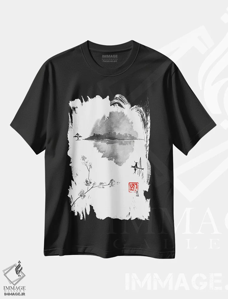 تیشرت مشکی طرح دار ماهیگیر، دکور آسیایی اثر پِشان | immage.ir