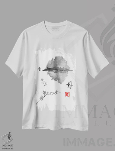 تیشرت سفید طرح دار ماهیگیر، دکور آسیایی اثر پِشان | فروشگاه ایماژ