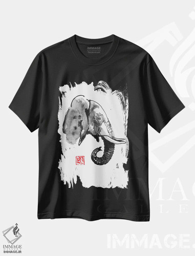 تیشرت مشکی طرح دار نمای کنار فیل، دکور آسیایی اثر پِشان | فروشگاه ایماژ