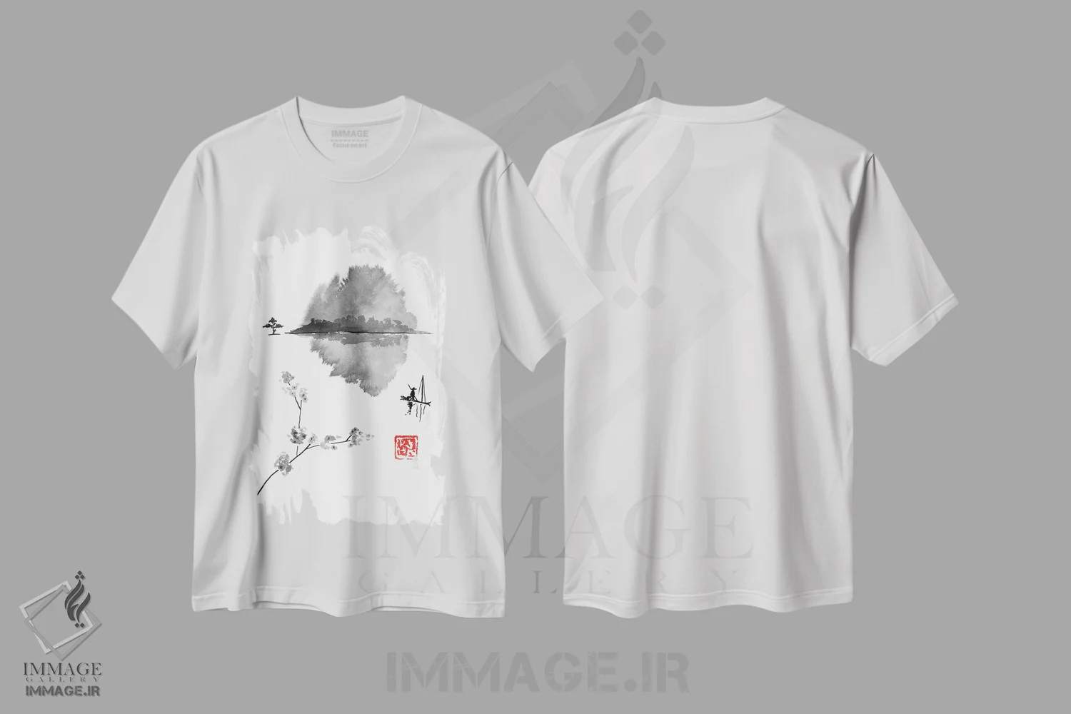تیشرت سفید طرح دار ماهیگیر، دکور آسیایی اثر پِشان | فروشگاه ایماژ