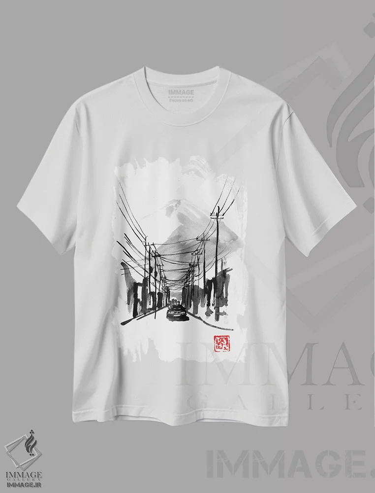تیشرت سفید طرح دار فوجی یوشیدا، دکور آسیایی اثر پِشان | فروشگاه ایماژ