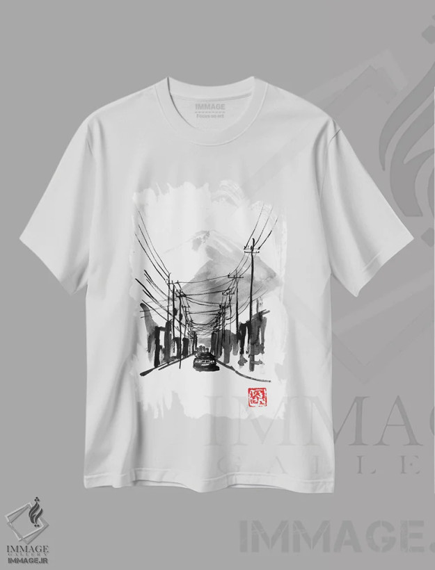 تیشرت سفید طرح دار فوجی یوشیدا، دکور آسیایی اثر پِشان | فروشگاه ایماژ