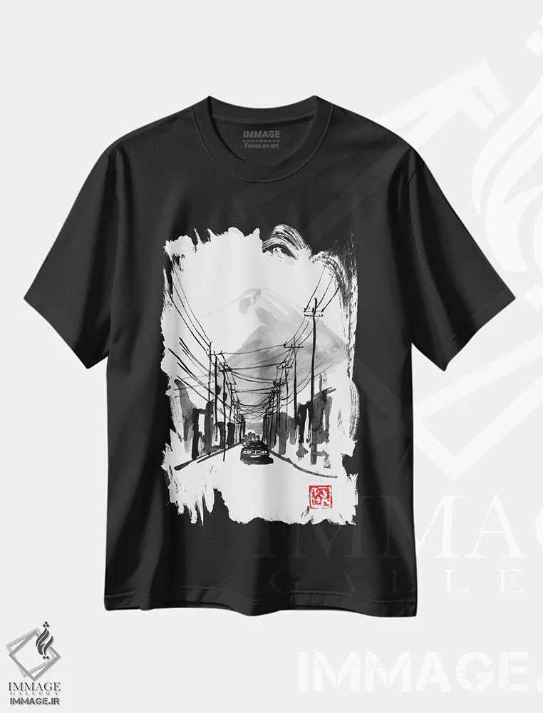 تیشرت مشکی طرح دار فوجی یوشیدا، دکور آسیایی اثر پِشان | immage.ir