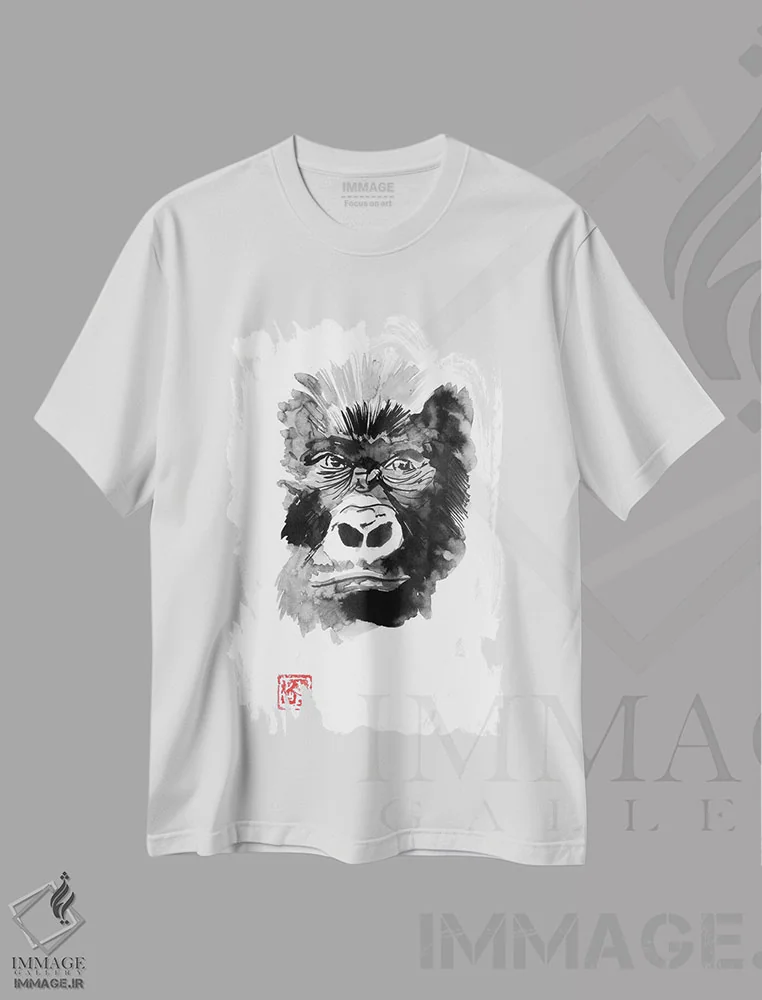 تیشرت سفید طرح دار گوریل، دکور آسیایی اثر پِشان | immage.ir