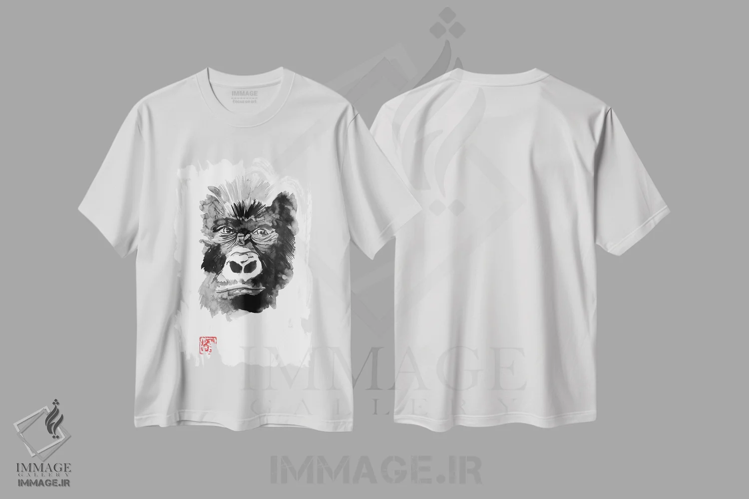 تیشرت سفید طرح دار گوریل، دکور آسیایی اثر پِشان | immage.ir