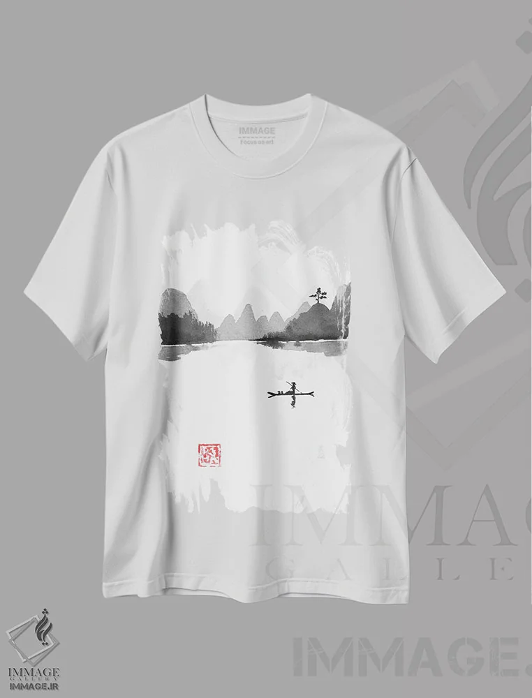 تیشرت سفید طرح دار جزیره، دکور آسیایی اثر پِشان | immage.ir