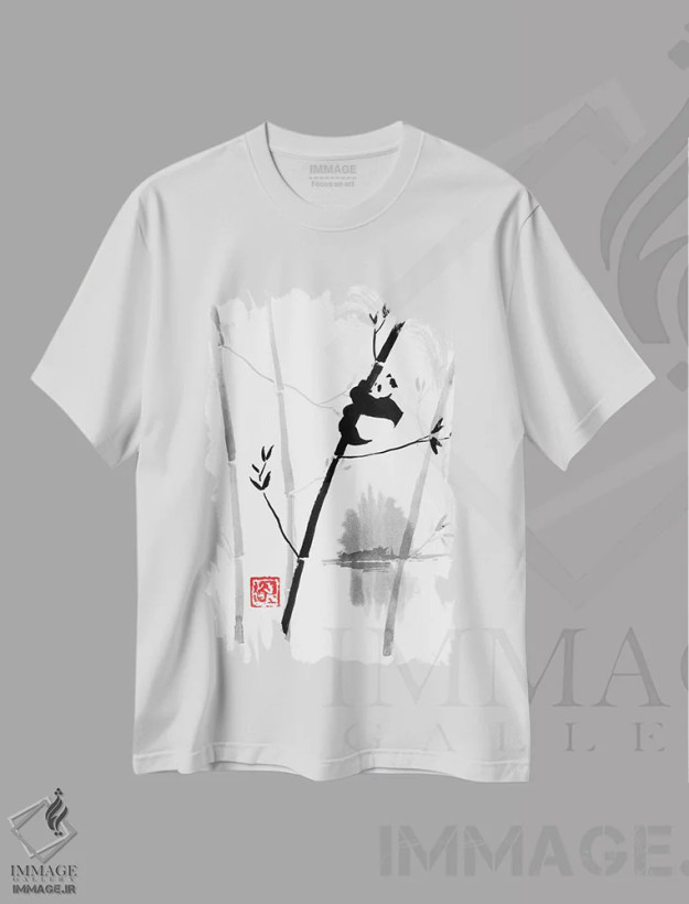 تیشرت سفید طرح دار پاندا روی درخت II، دکور آسیایی اثر پِشان | فروشگاه ایماژ