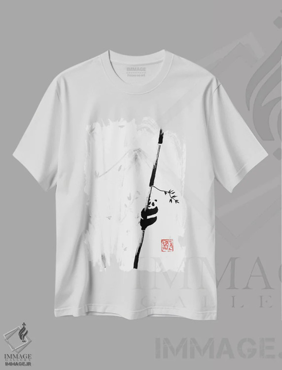 تیشرت سفید طرح دار پاندا روی درخت III، دکور آسیایی اثر پِشان | immage.ir