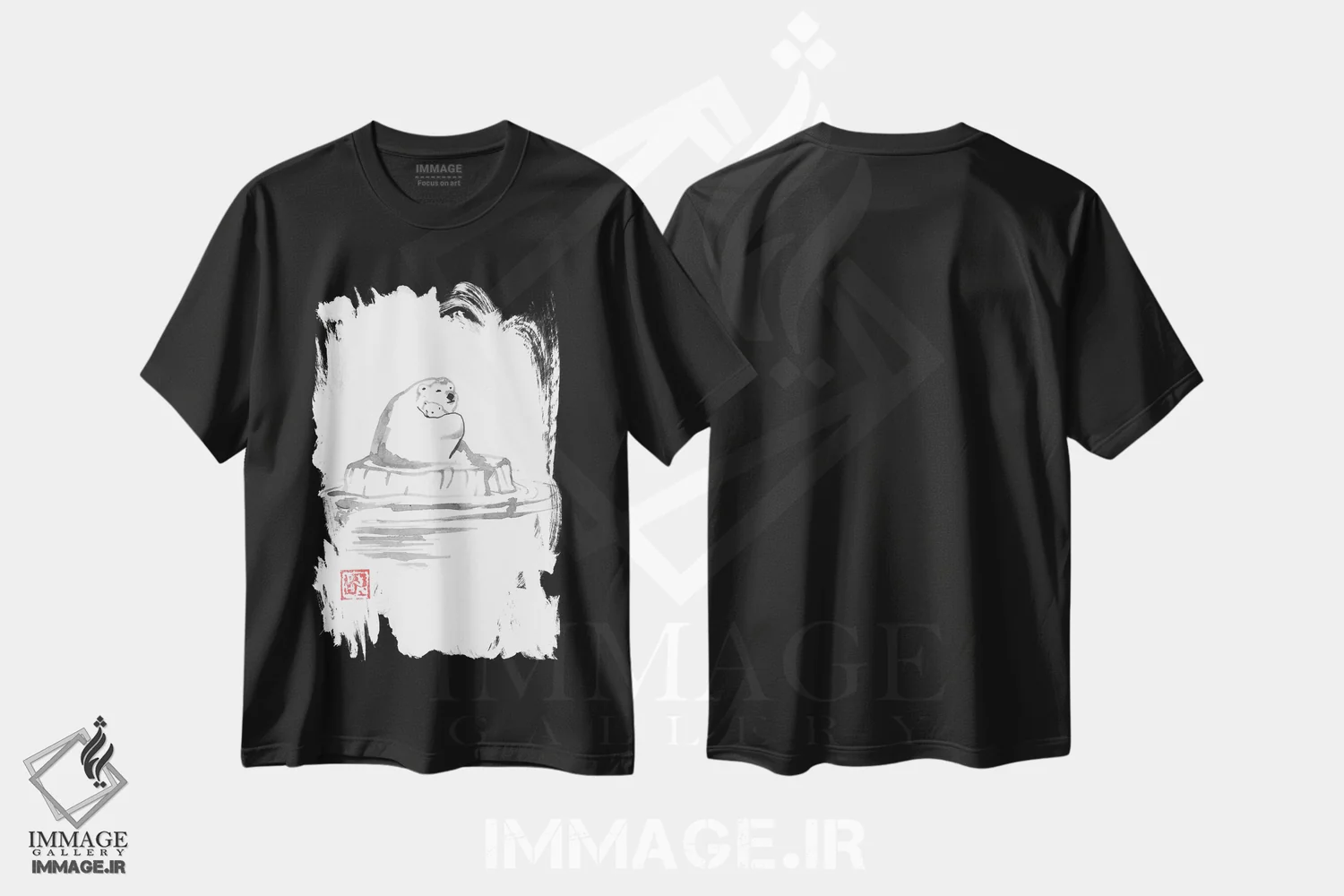 تیشرت مشکی طرح دار خرس های قطبی، دکور آسیایی اثر پِشان | فروشگاه ایماژ