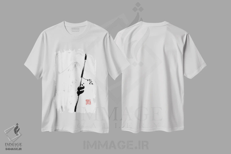 تیشرت سفید طرح دار پاندا روی درخت III، دکور آسیایی اثر پِشان | immage.ir