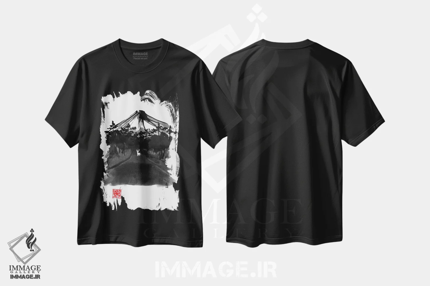 تیشرت مشکی طرح دار جاده ای در ژاپن، دکور آسیایی اثر پِشان | فروشگاه ایماژ