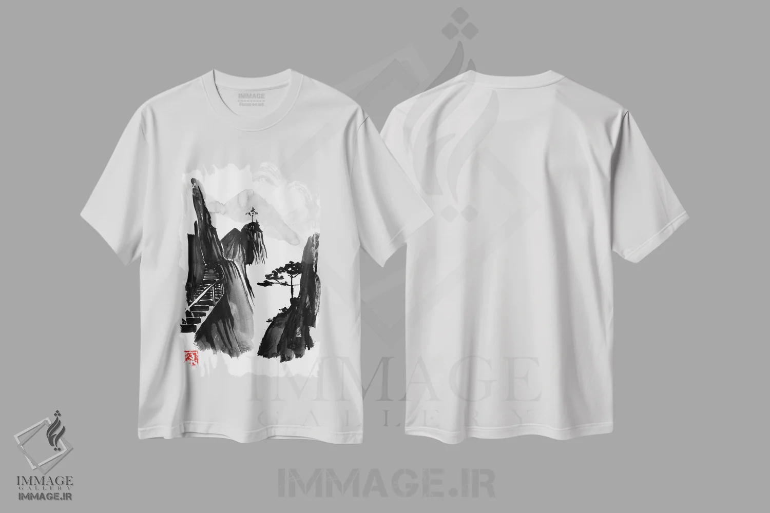 تیشرت سفید طرح دار پله های به سوی بهشت، دکور آسیایی اثر پِشان | فروشگاه ایماژ