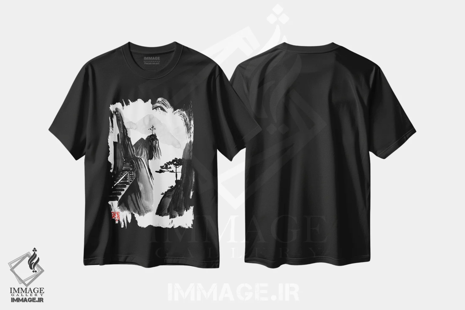 تیشرت مشکی طرح دار پله های به سوی بهشت، دکور آسیایی اثر پِشان | immage.ir
