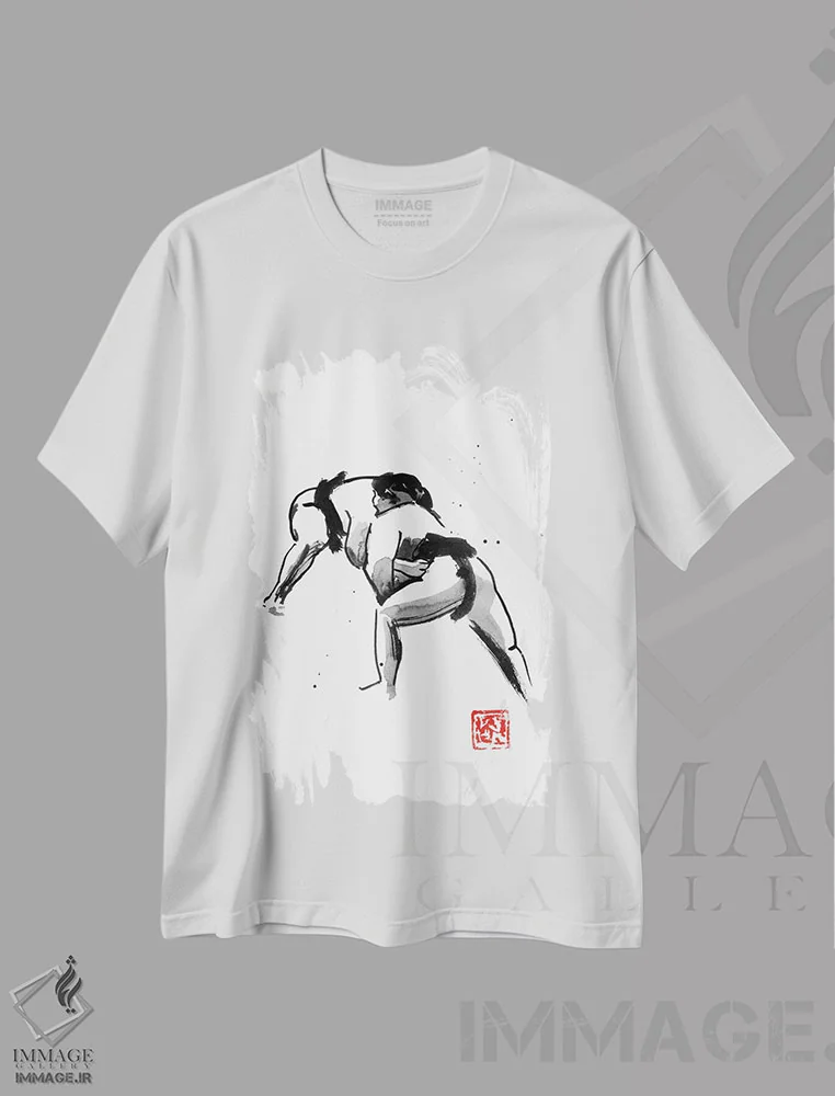 تیشرت سفید طرح دار کشتی گیر سوماتوری، دکور آسیایی اثر پِشان | immage.ir