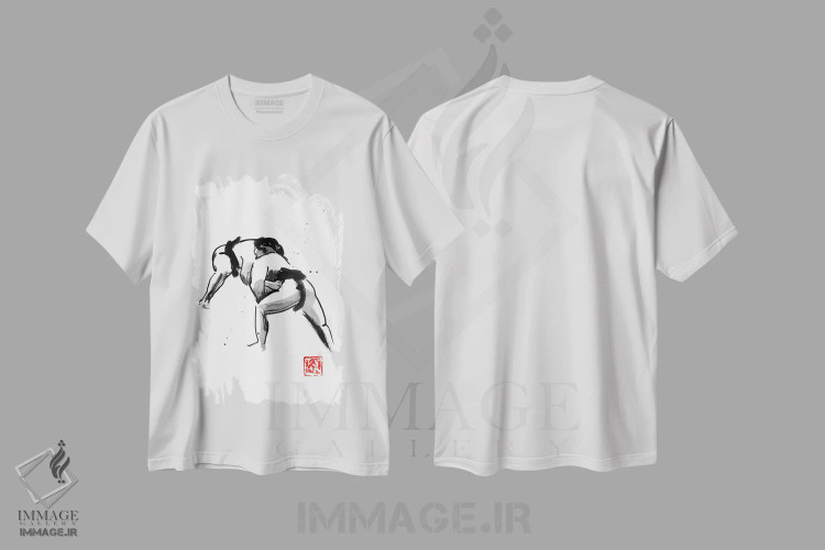 تیشرت سفید طرح دار کشتی گیر سوماتوری، دکور آسیایی اثر پِشان | immage.ir