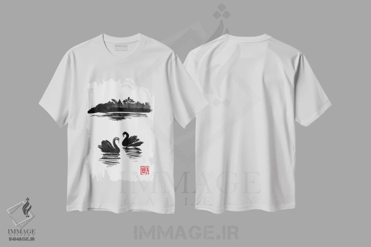 تیشرت سفید طرح دار جزیره قو II، دکور آسیایی اثر پِشان | immage.ir