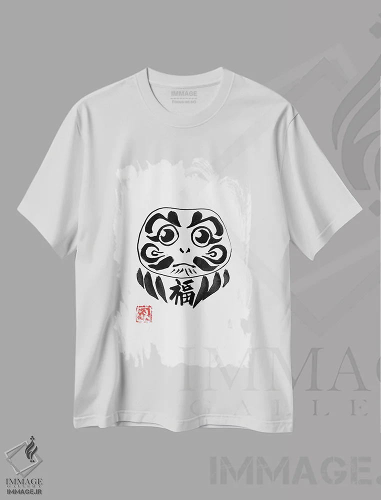 تیشرت سفید طرح دار داروما، دکور آسیایی اثر پِشان | فروشگاه ایماژ