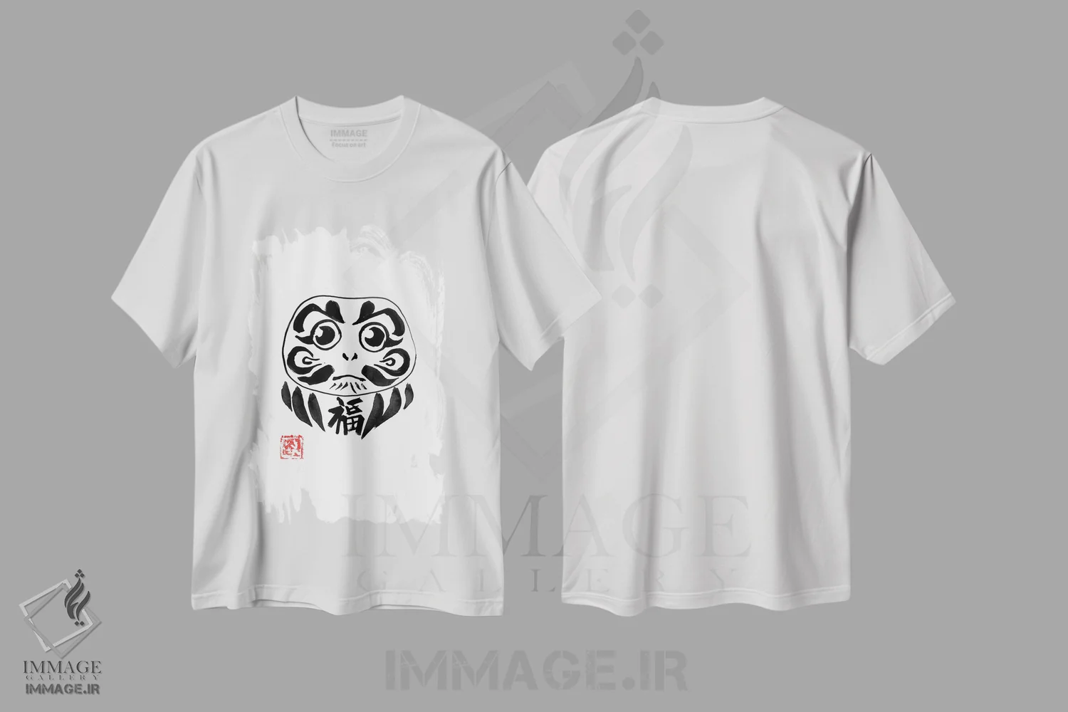 تیشرت سفید طرح دار داروما، دکور آسیایی اثر پِشان | فروشگاه ایماژ