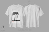 تیشرت سفید طرح دار درختان نخل، تزئینی اثر پِشان | فروشگاه ایماژ