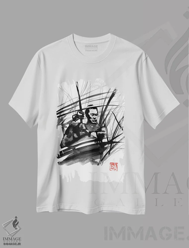 تیشرت سفید طرح دار نبرد، دکور آسیایی اثر پِشان | فروشگاه ایماژ