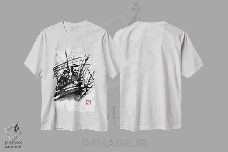 تیشرت سفید طرح دار نبرد، دکور آسیایی اثر پِشان | فروشگاه ایماژ
