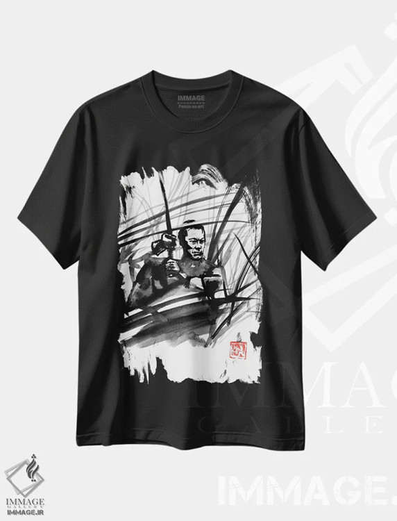 تیشرت مشکی طرح دار نبرد، دکور آسیایی اثر پِشان | immage.ir